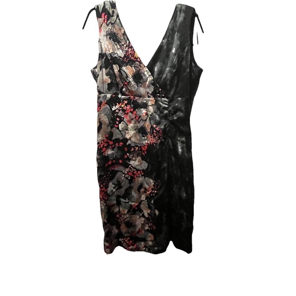 Donna Ricco Silk Black Floral VNeck Sleeveless Dress Wedding Guest Whimsigoth 14